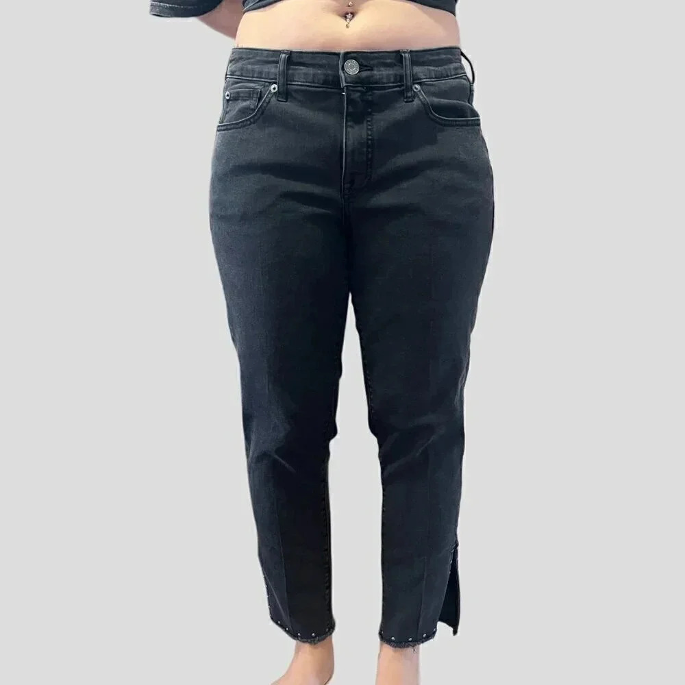Torrid Faded Black Perfect Boyfriend Ankle Studded Raw Hem Jeans